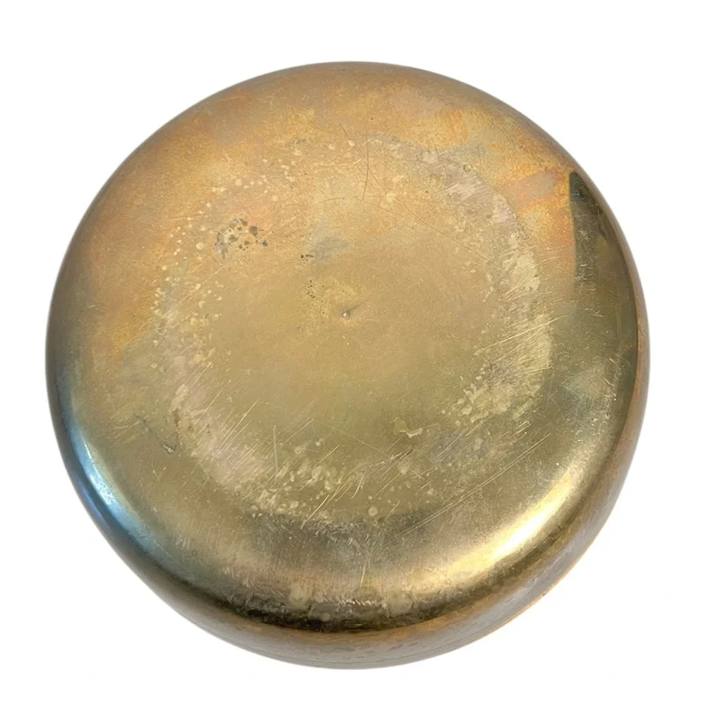 Vintage Solid Brass Trinket Jewelry Box Birds & Flowers Motif Lidded Dish 5” x 2